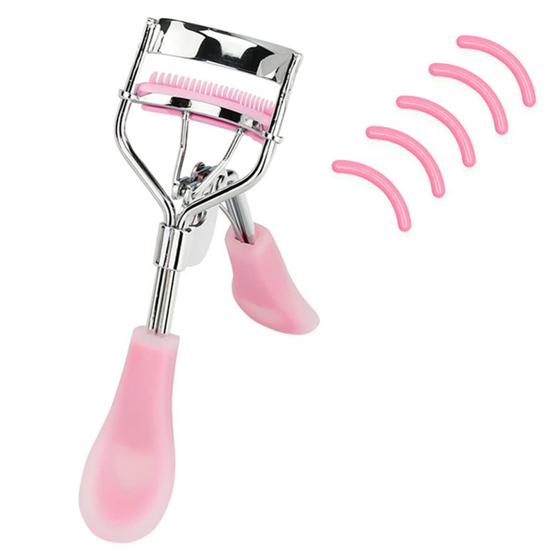 MERVK Stainless Steel Eyelash Curler with Built-in Comb Pinch Pain-Free Suitable for Any Eye Shapes and Sizes, with 5 Silicone Refill Pads (Hazy Pink) - Image 1