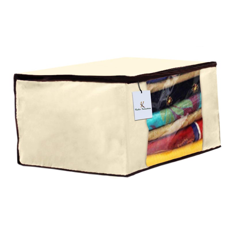 Kuber Industries Non Woven 3 Pieces Saree Cover and 2 Pieces Underbed Storage Bag Cloth Organizer for Storage Blanket Cover Combo Set Ivory CTKTC038513 - Image 3