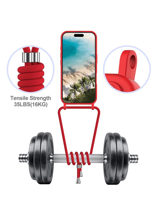 S-TOP Case For iPhone 16 Integrated Card Bag Solid Color Liquid Silicone Phone Case with Lanyard - Image 3