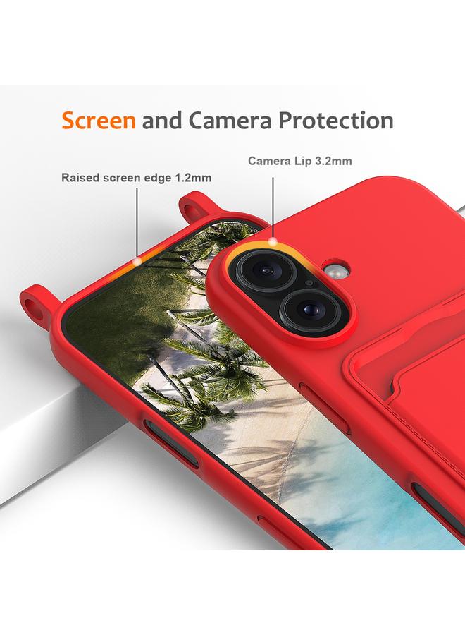 S-TOP Case For iPhone 16 Integrated Card Bag Solid Color Liquid Silicone Phone Case with Lanyard - Image 5