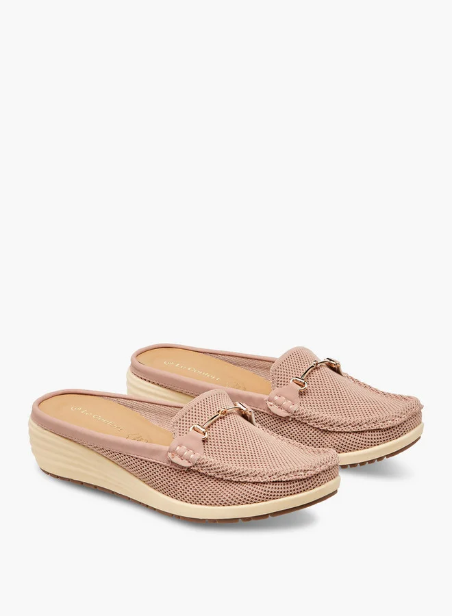 لو كونفورت Metal Accent Flyknit Slip-On Mules with Wedge Heels