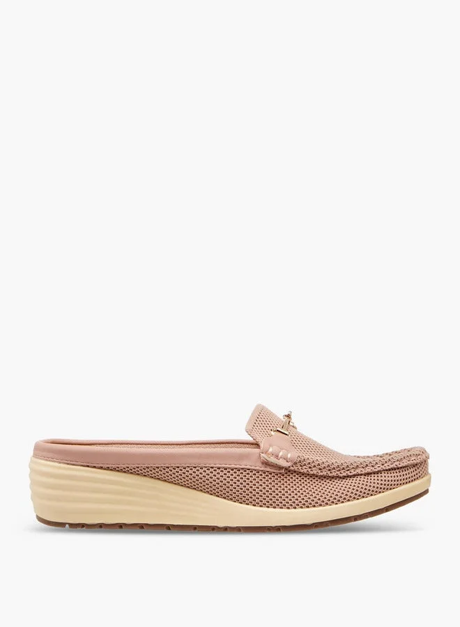 Le Confort Metal Accent Flyknit Slip-On Mules with Wedge Heels