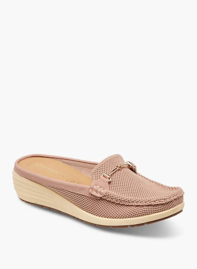 Le Confort Metal Accent Flyknit Slip-On Mules With Wedge Heels