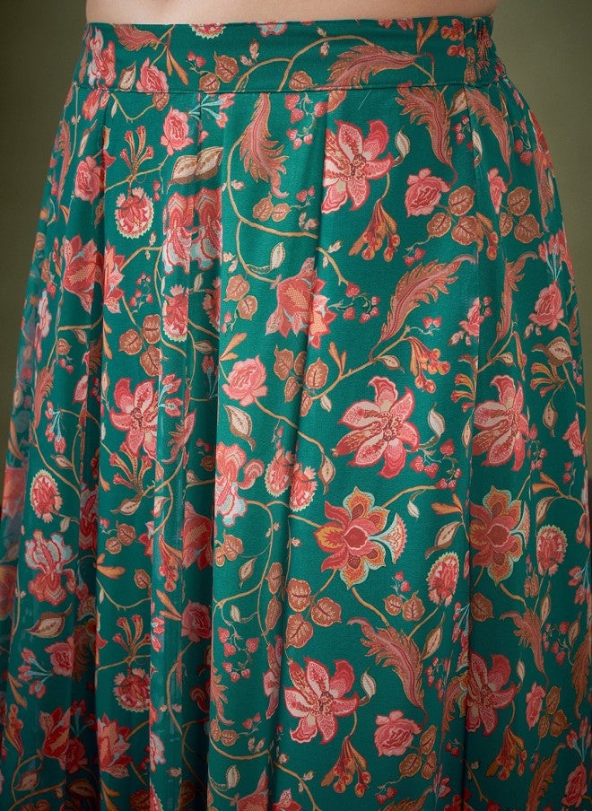 ساسافراس طقم ليجنجا تشولي نسائي بطبعة زهور خضراء - Image 3