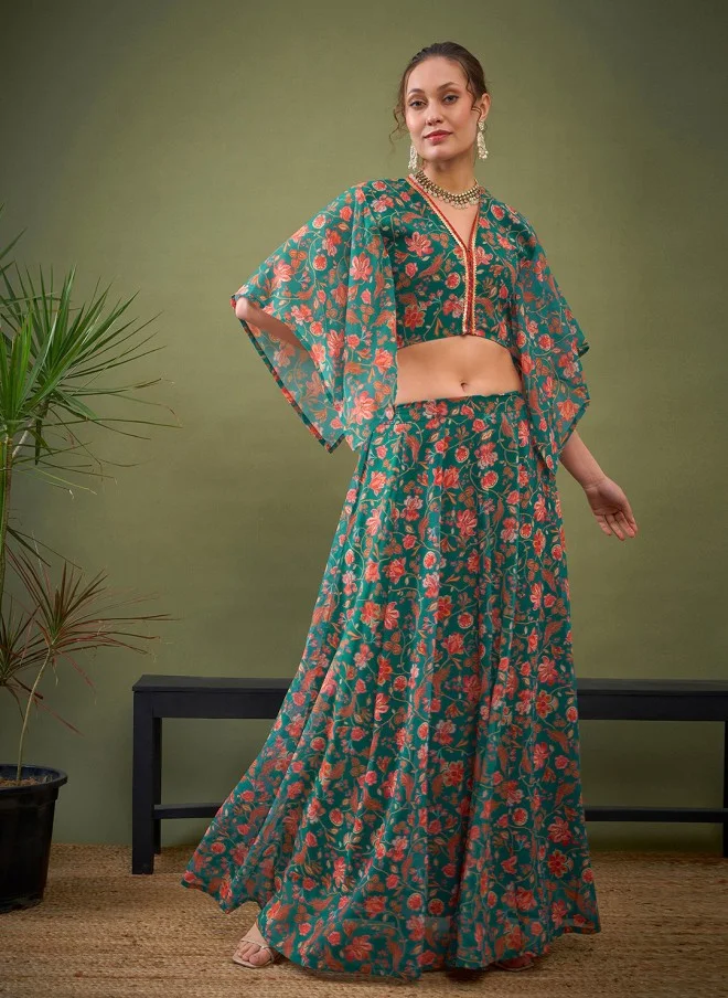 ساسافراس Green Floral Printed Lehenga Choli for Women