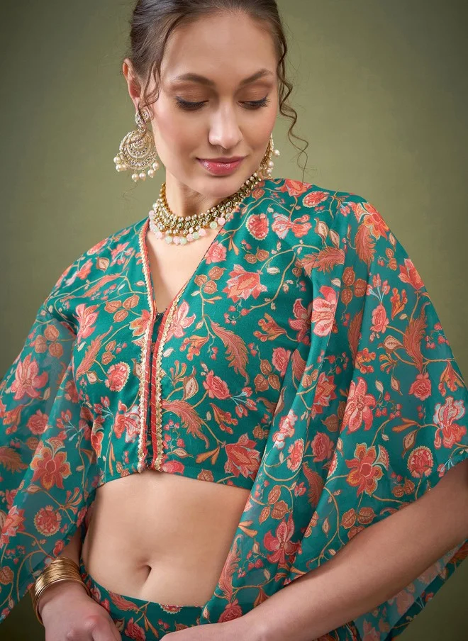 ساسافراس Green Floral Printed Lehenga Choli for Women