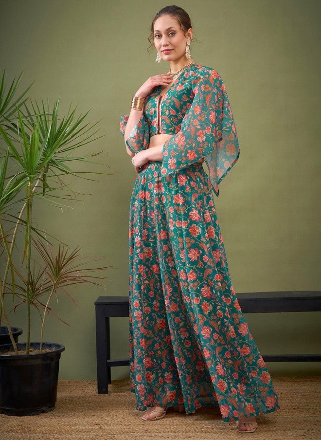 ساسافراس طقم ليجنجا تشولي نسائي بطبعة زهور خضراء - Image 4