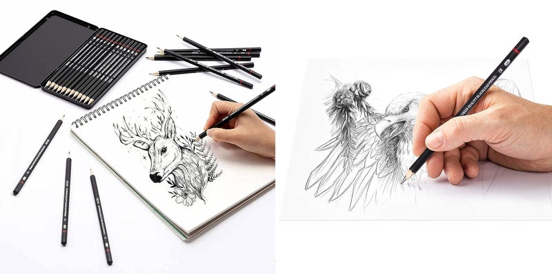 ChiggiWiggi ChiggiWiggi 12 Pcs Artist Graphite Drawing Pencil Set Ideal for Drawing, Sketching, Shading With Metal Case and 3 Pcs White Medium Charcoal Pencil For Drawing on Dark or Tinted Paper  - Image 5