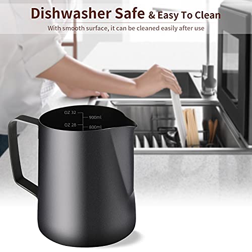 iHeartYard Milk Frothing Pitcher, Stainless Steel Espresso Steaming Pitcher 320Z/900ML Coffee Milk Frother Cup with Decorating Art Pen for Espresso Machine, Milk Frother, Latte Art Black - Image 4