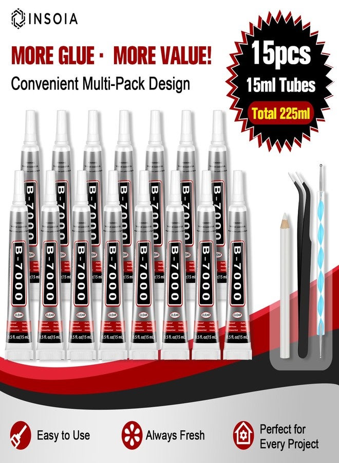 INSOIA 15 PCS 15ml B7000 Glue Clear with Precision Tip, Bedazzling Glue, Super Glues, Rhinestone Glue for Nail, Craft Glues, Jewelry Making, Nail Art, DIY, Makeup, Shoes - Image 2