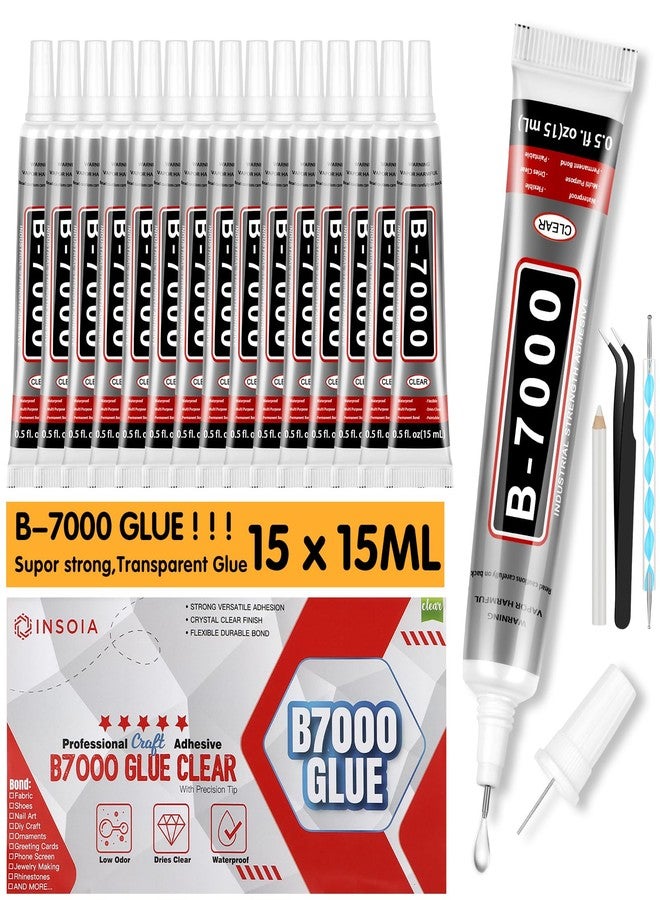 INSOIA 15 PCS 15ml B7000 Glue Clear with Precision Tip, Bedazzling Glue, Super Glues, Rhinestone Glue for Nail, Craft Glues, Jewelry Making, Nail Art, DIY, Makeup, Shoes - Image 1