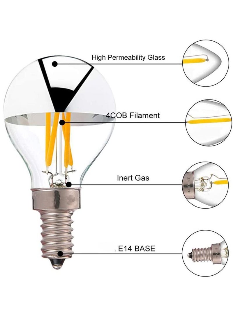 Y&D LED Bulbs 4W Half Chrome Silver Light Bulb G45/G14 E14 Dimmable Tipped Vintage Filament 40W Equivalent Warm White 2700K Decorative Globe Base Bulb(4 Pack)  - Image 5