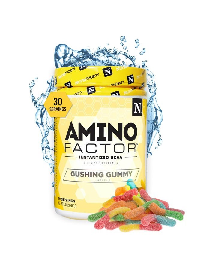 Nutrithority Amino Factor- Instantized 2:1:1 BCAA Supplement to Increase Muscle Protein Synthesis and Speed Recovery… (Gushing Gummy, 30 Servings) - Image 1