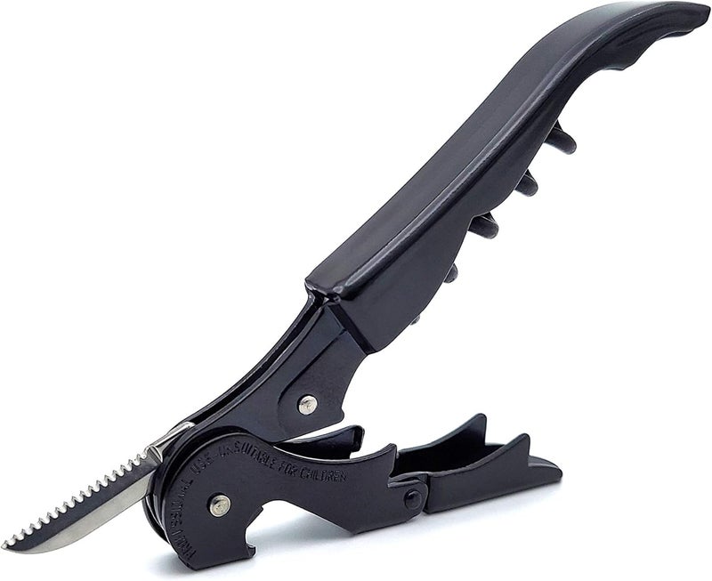 Pulltap's Genuine Classic 500 Waiter's Corkscrew – Double-Hinged Wine Key with Hinged Foil Cutter – Patented Design – Made in Spain – (Black – Black) - Image 1