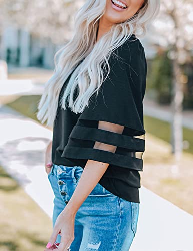 LookbookStore Women's Work Blouses Bell Sleeve Blouse for Women 2024 Black Blouse Tops for Women Casual Dressy Work Tops 3/4 Sleeve Blouse Business Casual Tops for Women Size Medium Size 8 10 - Image 4