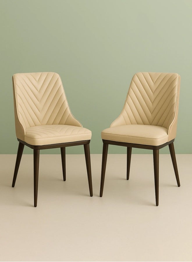 YI ONE Dining Chair – Beige PU Leather Modern Luxury Chair with Sleek Metal Legs for Dining Room & Home - Image 1