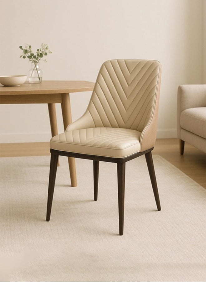 YI ONE Dining Chair – Beige PU Leather Modern Luxury Chair with Sleek Metal Legs for Dining Room & Home - Image 2