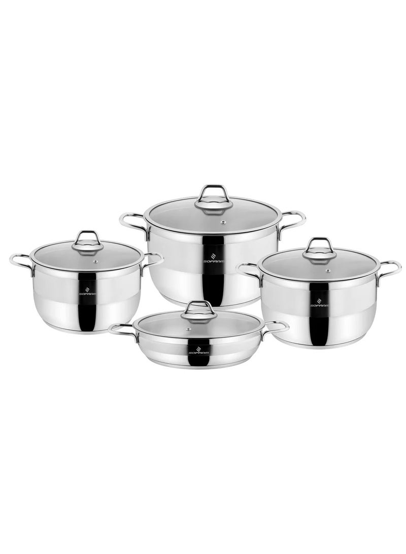 سوفرام طقم قدور سوفرام استيل تركي عالي الجودى غطاء زجاج 8 قطع - Image 2