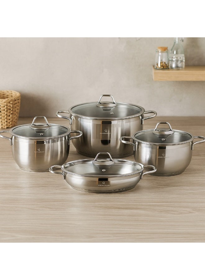 سوفرام طقم قدور سوفرام استيل تركي عالي الجودى غطاء زجاج 8 قطع - Image 1