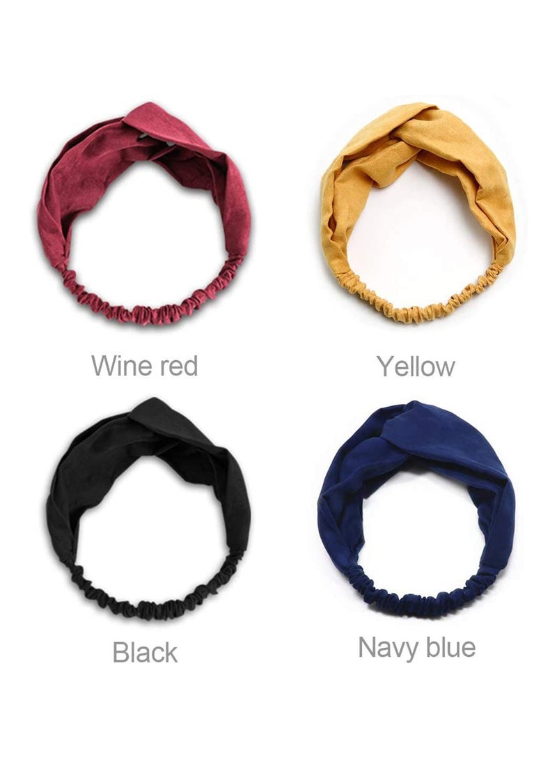 إسكدنيا 4 Pcs Head Accessories Headbands Vintage Elastic Head Wrap Hair Bands Stretchy Hairband Twisted Cross Head Scarf Solid Color Wide Brimmed Headbands for Women Head Accessories - Image 4