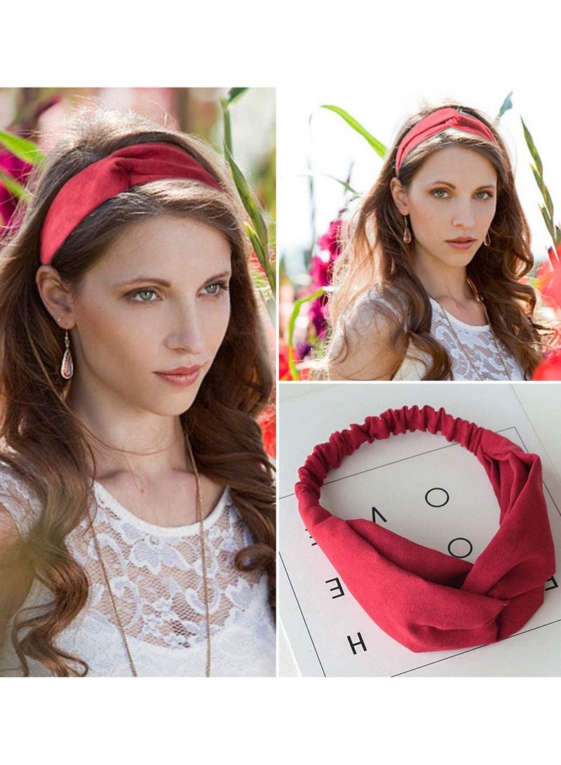 إسكدنيا 4 Pcs Head Accessories Headbands Vintage Elastic Head Wrap Hair Bands Stretchy Hairband Twisted Cross Head Scarf Solid Color Wide Brimmed Headbands for Women Head Accessories - Image 2