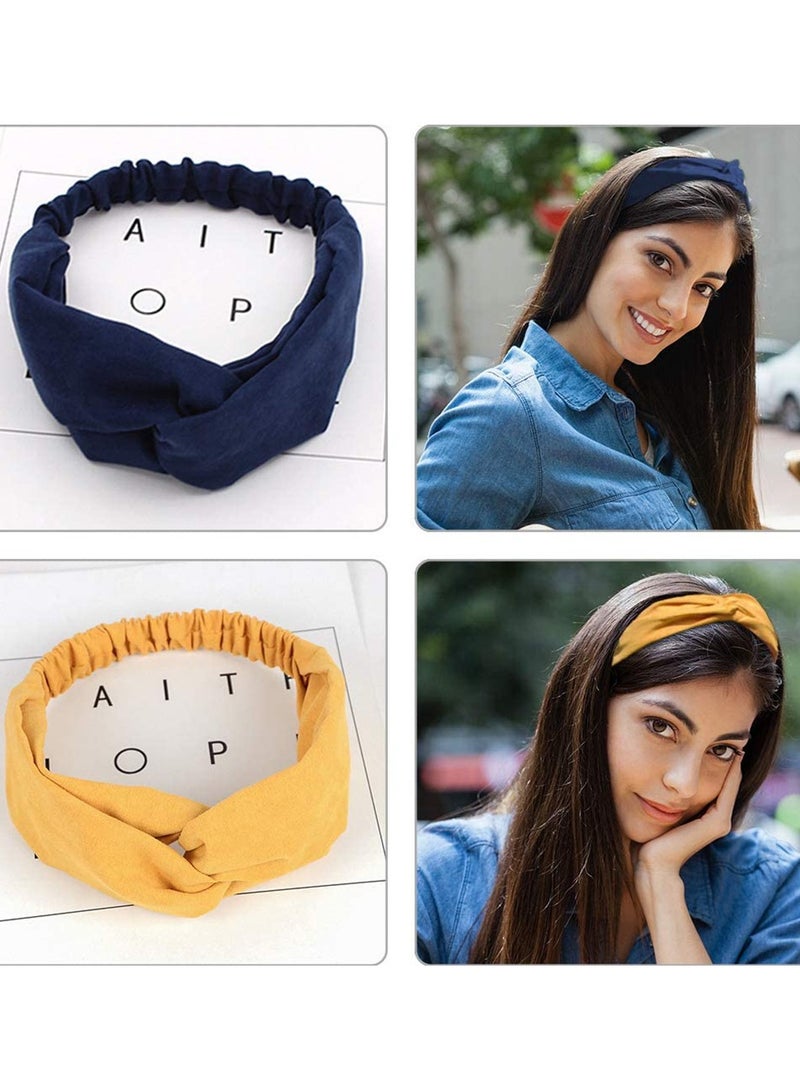 إسكدنيا 4 Pcs Head Accessories Headbands Vintage Elastic Head Wrap Hair Bands Stretchy Hairband Twisted Cross Head Scarf Solid Color Wide Brimmed Headbands for Women Head Accessories - Image 3