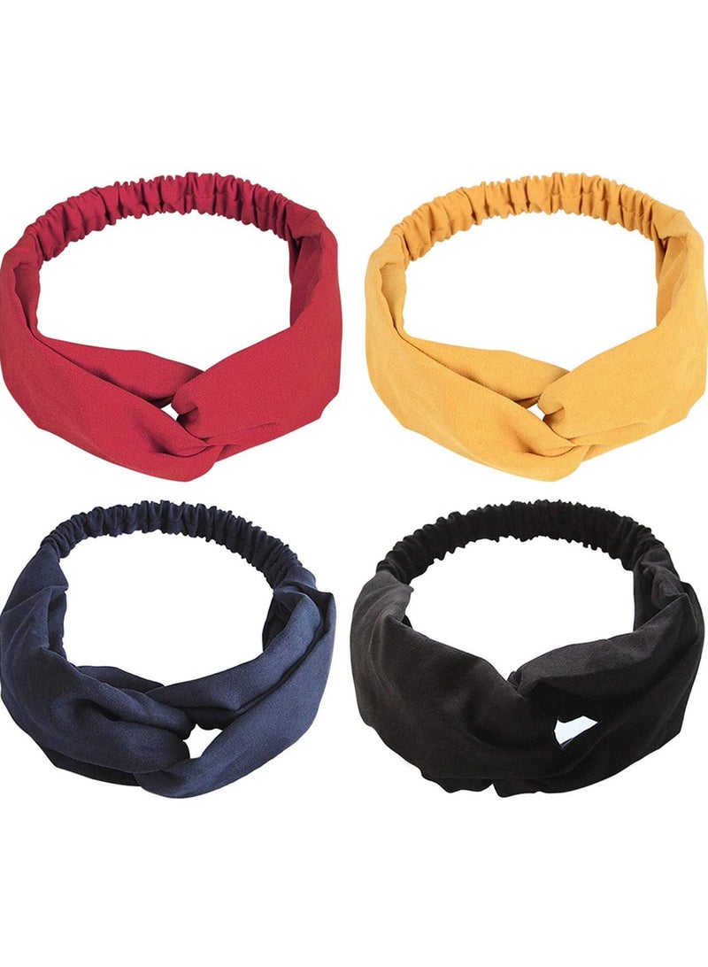 إسكدنيا 4 Pcs Head Accessories Headbands Vintage Elastic Head Wrap Hair Bands Stretchy Hairband Twisted Cross Head Scarf Solid Color Wide Brimmed Headbands for Women Head Accessories - Image 1