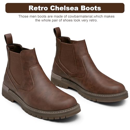 Jousen Mens Boots Retro Chelsea Boots Mens Casual Slip On Boots for Men(AMY8121A brown 10) - Image 3