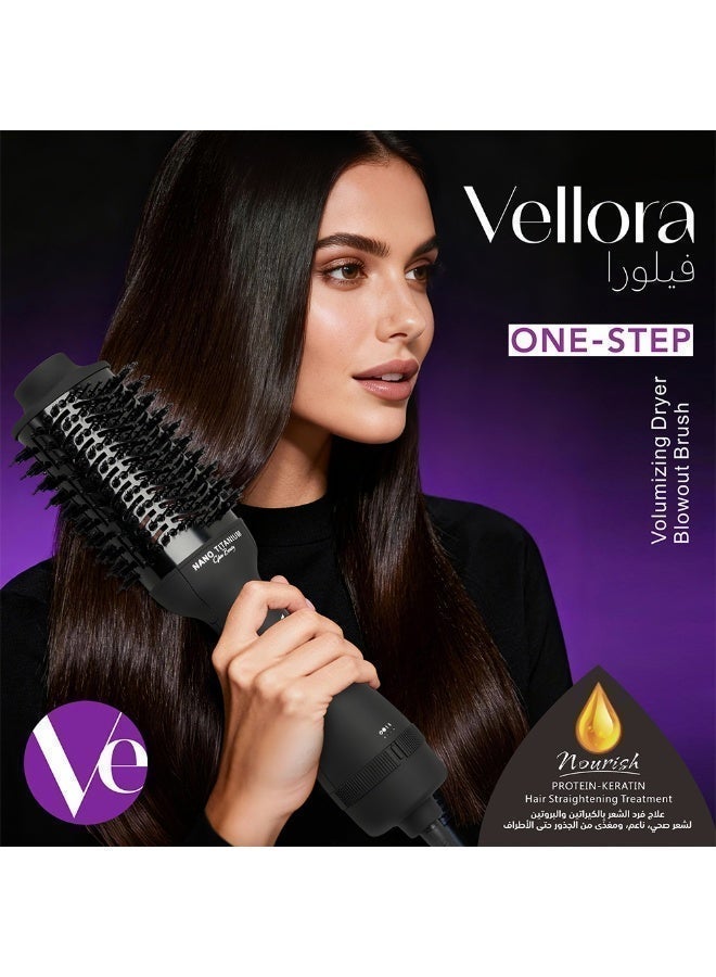 VELLORA فيلورا برش استشوار شعر بتقنية النانو تيتانيوم بيضاوي الشكل مع مجفف شعر ساخن - 1200 واط لأطراف ناعمة خالية من التجعيد، لجميع أنواع الشعر - Image 4