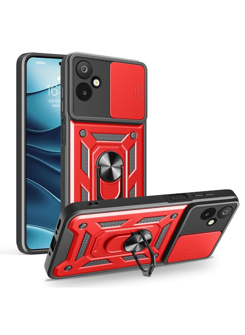 for Samsung Galaxy A06 4G Case Cover, Slide Camera Lens Cover, Magnetic Ring Holder Kickstand Protective Phone Case for Samsung Galaxy A06 4G, Red - Image 1