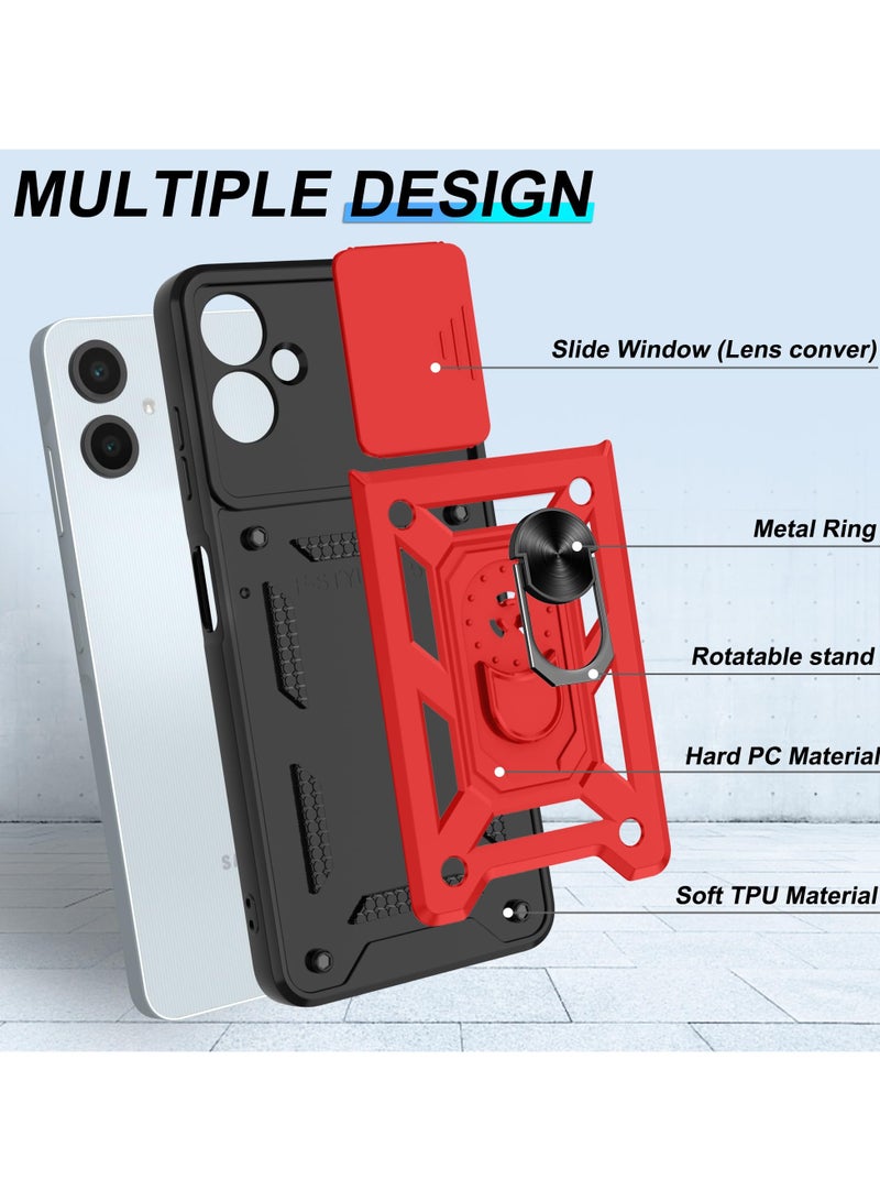 for Samsung Galaxy A06 4G Case Cover, Slide Camera Lens Cover, Magnetic Ring Holder Kickstand Protective Phone Case for Samsung Galaxy A06 4G, Red - Image 3