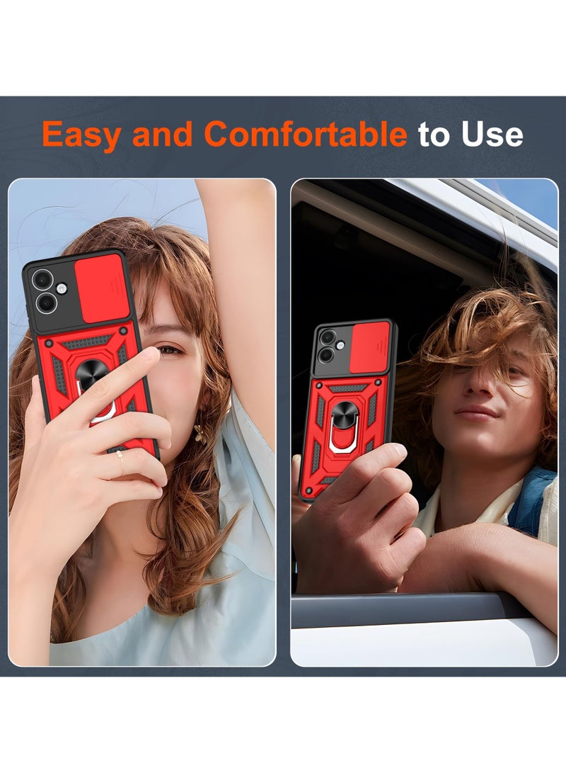 for Samsung Galaxy A06 4G Case Cover, Slide Camera Lens Cover, Magnetic Ring Holder Kickstand Protective Phone Case for Samsung Galaxy A06 4G, Red - Image 4