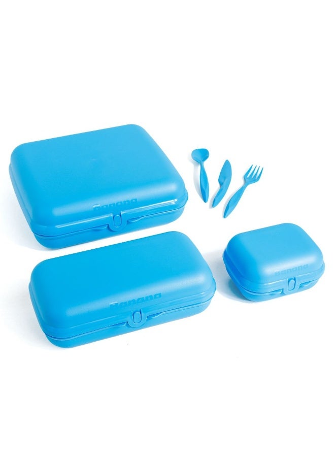 Banana Easy Lock Lunch Box Set with Three Different Sizes Airtight Food Containers with Plastic Cutlery for School Work and Travel Hn  - Image 1