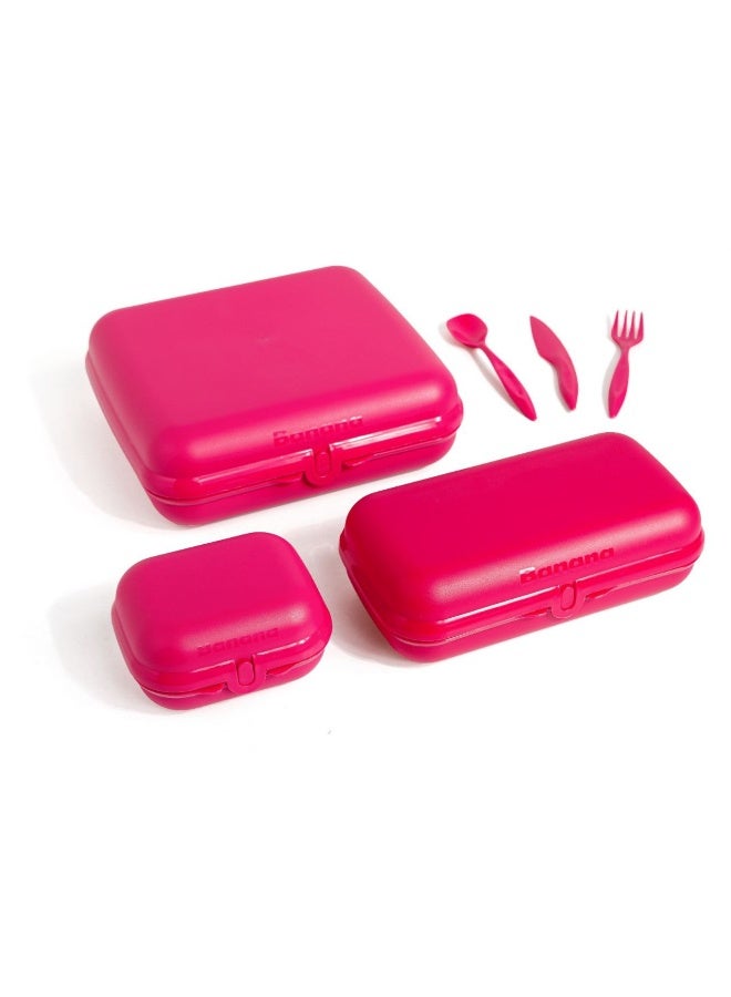 Banana Easy Lock Lunch Box Set with Three Different Sizes Airtight Food Containers with Plastic Cutlery for School Work and Travel Hn  - Image 3