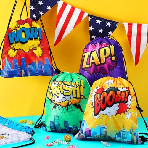 Kajaia Hero Party Favors Bags Comic Heroes Drawstring Backpacks Goodie Candy Gift Bags for Birthday Party Supplies(18 Pcs) - Image 5