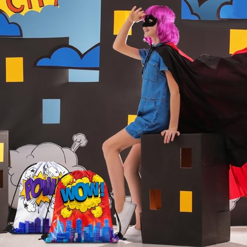 Kajaia Hero Party Favors Bags Comic Heroes Drawstring Backpacks Goodie Candy Gift Bags for Birthday Party Supplies(18 Pcs) - Image 2