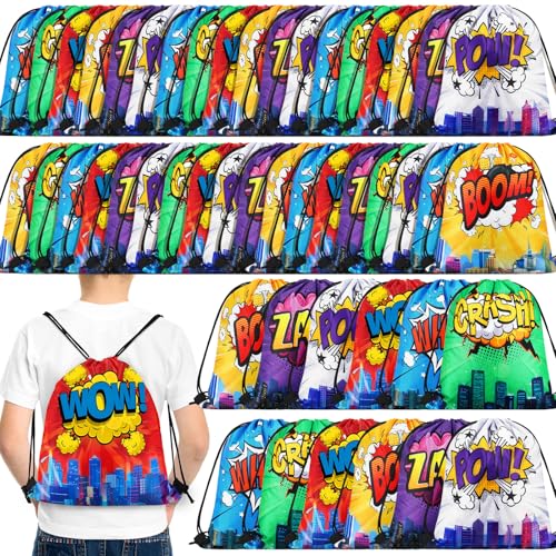 Kajaia Hero Party Favors Bags Comic Heroes Drawstring Backpacks Goodie Candy Gift Bags for Birthday Party Supplies(18 Pcs) - Image 1