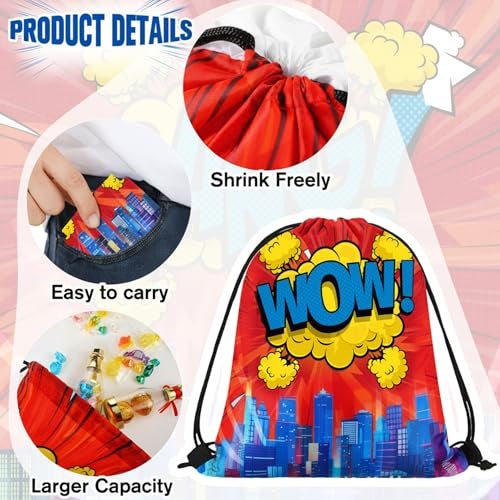 Kajaia Hero Party Favors Bags Comic Heroes Drawstring Backpacks Goodie Candy Gift Bags for Birthday Party Supplies(18 Pcs) - Image 4