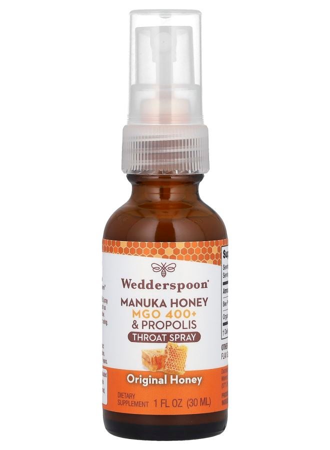 Wedderspoon رذاذ الحلق من عسل مانوكا وبروبوليس الأصلي عسل MGO 400+ 1 أونصة سائلة (30 مل)