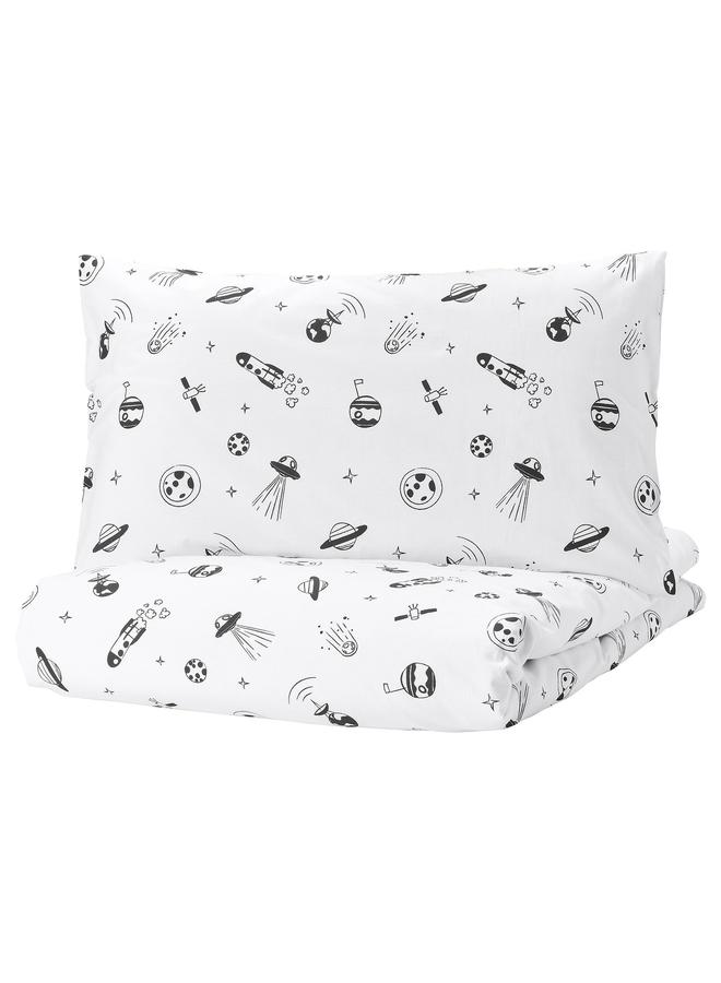 erorex Duvet cover and pillowcase, space white/black, 150x200/50x80 cm - Image 1