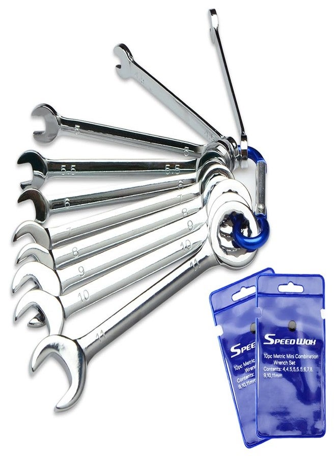 SPEEDWOX Mini Wrench Set Metric 10 Pcs Ignition Wrench Sets 4mm-11mm Open End and Box End Combination Spanner Wrench Set with Storage Pouches and Key Chains for Assembling Furniture Small Equipment - Image 1