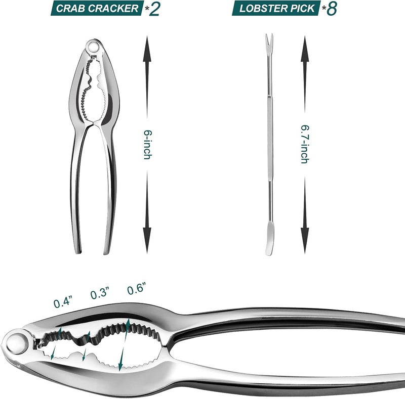 Hiware Lobster Crackers and Picks Set, 10-Piece Crab Leg Cracker Tools - Stainless Steel Seafood Crackers & Forks Nut Cracker Set - Dishwasher Safe - Image 2