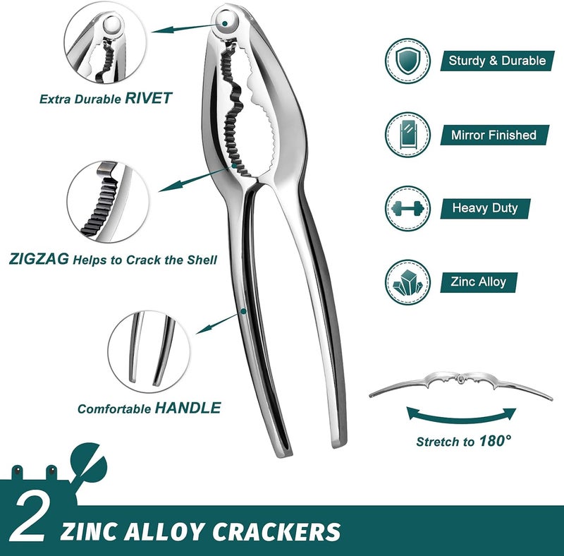 Hiware Lobster Crackers and Picks Set, 10-Piece Crab Leg Cracker Tools - Stainless Steel Seafood Crackers & Forks Nut Cracker Set - Dishwasher Safe - Image 3