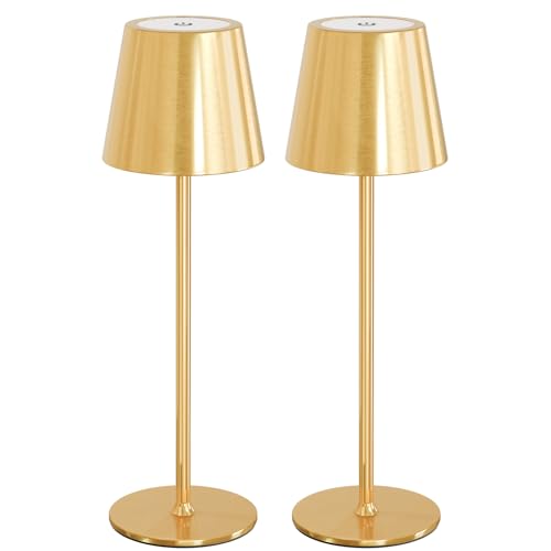 uuffoo 2 Pack Cordless Table Lamp Rechargeable 5000mAH Battery Operated Lights Touch Control LED Portable Desk Lamps 3 Color Dimming for Outdoor Coffee Bedroom Kitchen Gold - Image 1