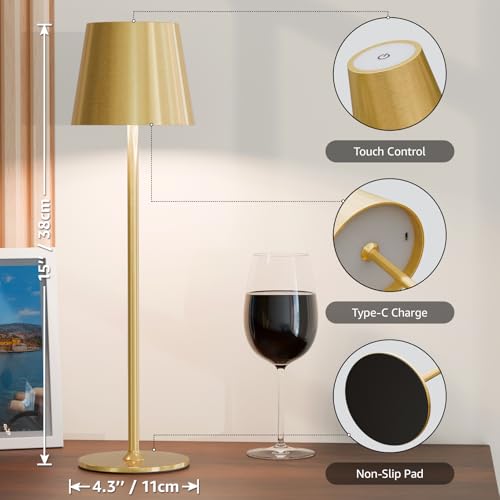 uuffoo 2 Pack Cordless Table Lamp Rechargeable 5000mAH Battery Operated Lights Touch Control LED Portable Desk Lamps 3 Color Dimming for Outdoor Coffee Bedroom Kitchen Gold - Image 3