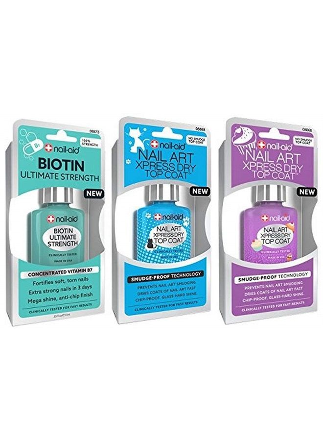 NAIL-AID Biotin Base Coat + Nail Art Xpress Dry Top Coat, Clear, 3 Count