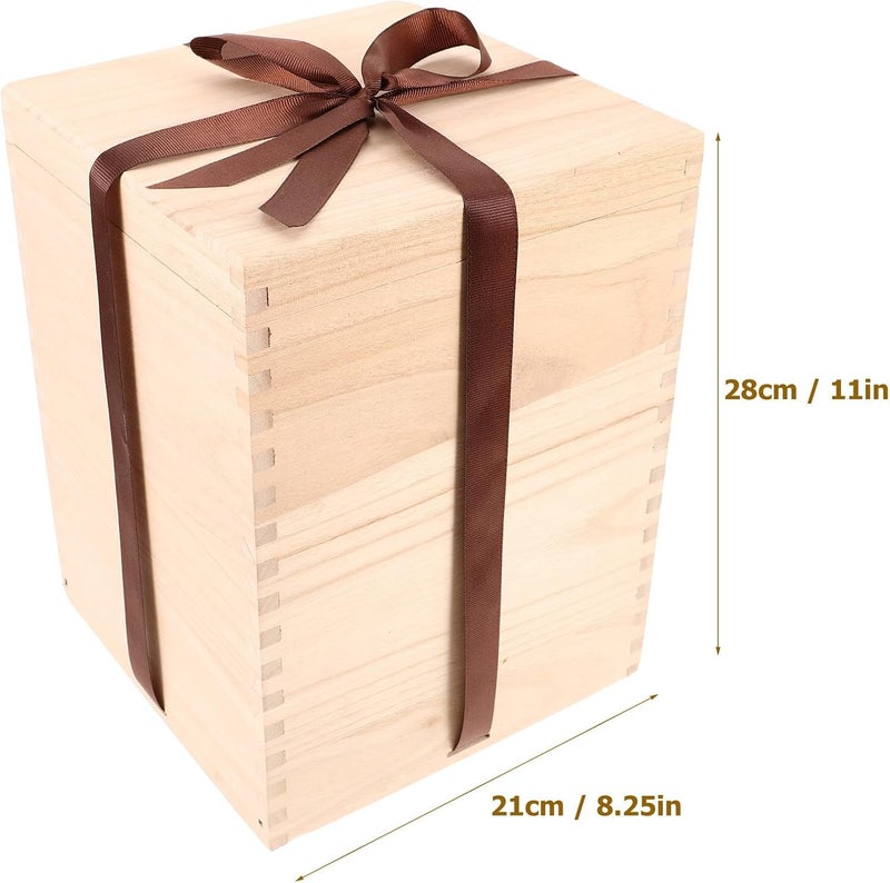 Non sticky surface SHINEOFI Vintage Wooden Teacup Display Box Handmade Decorative Wooden Case Keepsake Storage for Porcelain Tea Cup with Lid Packaging for Home and Tea Storage Wide usage compatibility - Image 2