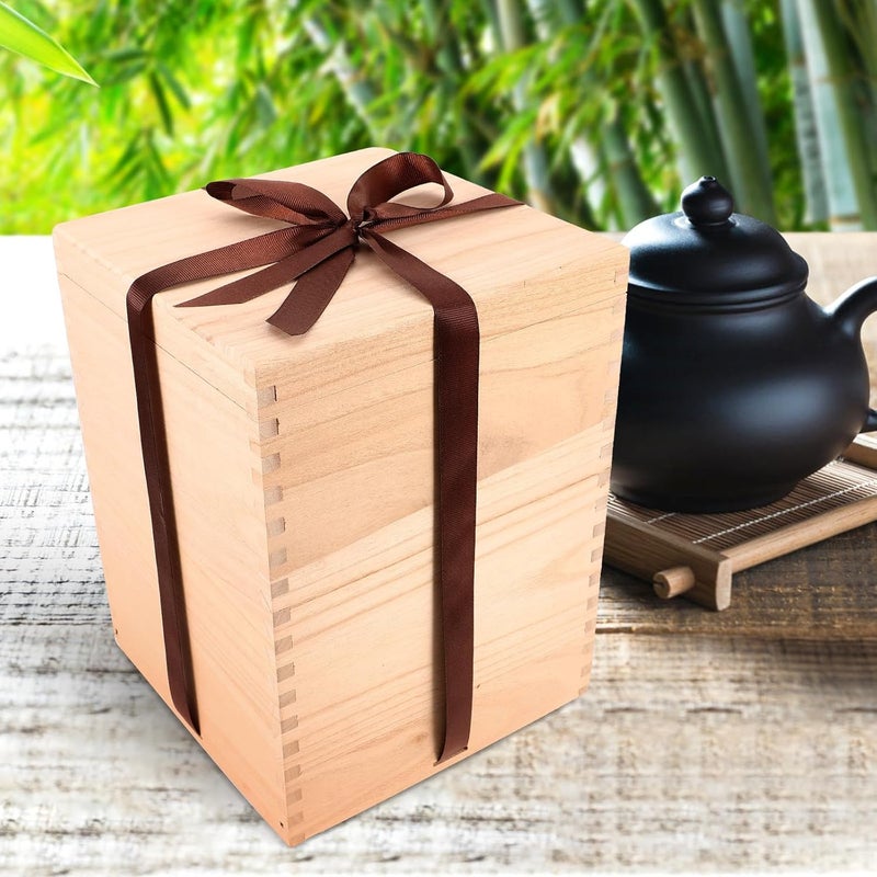 Non sticky surface SHINEOFI Vintage Wooden Teacup Display Box Handmade Decorative Wooden Case Keepsake Storage for Porcelain Tea Cup with Lid Packaging for Home and Tea Storage Wide usage compatibility - Image 5