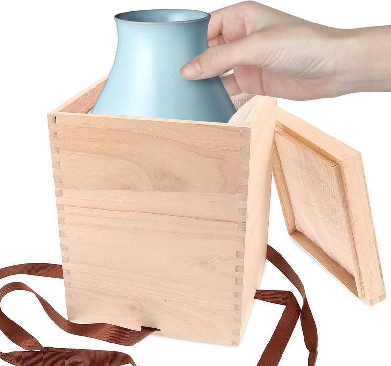 Non sticky surface SHINEOFI Vintage Wooden Teacup Display Box Handmade Decorative Wooden Case Keepsake Storage for Porcelain Tea Cup with Lid Packaging for Home and Tea Storage Wide usage compatibility - Image 4