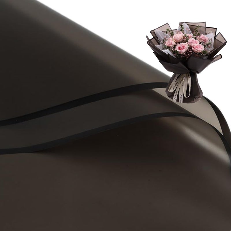 ورق تغليف كوركوا 20 قطعة حافة سوداء لعيد الحب باقة مقاوم للماء ورق تغليف هدايا زهور 23x23 بوصة للحرف اليدوية ومتاجر الزهور أسود